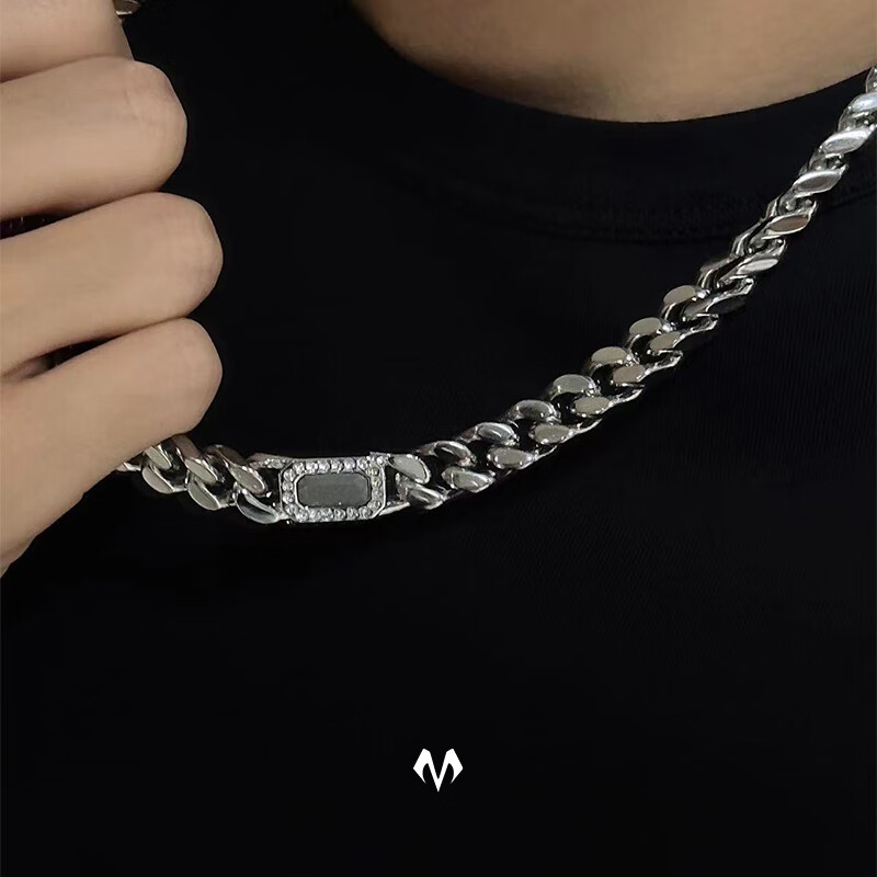 BABAMA留香灰钻项链男生小众古巴链男女情侣同款饰品送男友生日礼物 水泥白金色（加长版）59cm