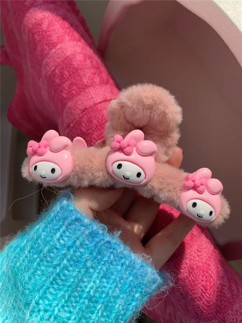 玉桂狗抓夹可爱甜美少女心毛绒绒鲨鱼夹2024年秋冬新款发夹发饰 粉色