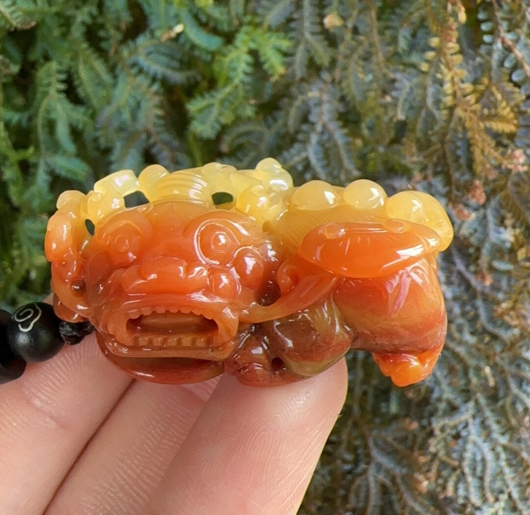 宝钰(k&k)云南黄龙玉老料红黄色精雕霸王貔貅小挂件吊坠证书