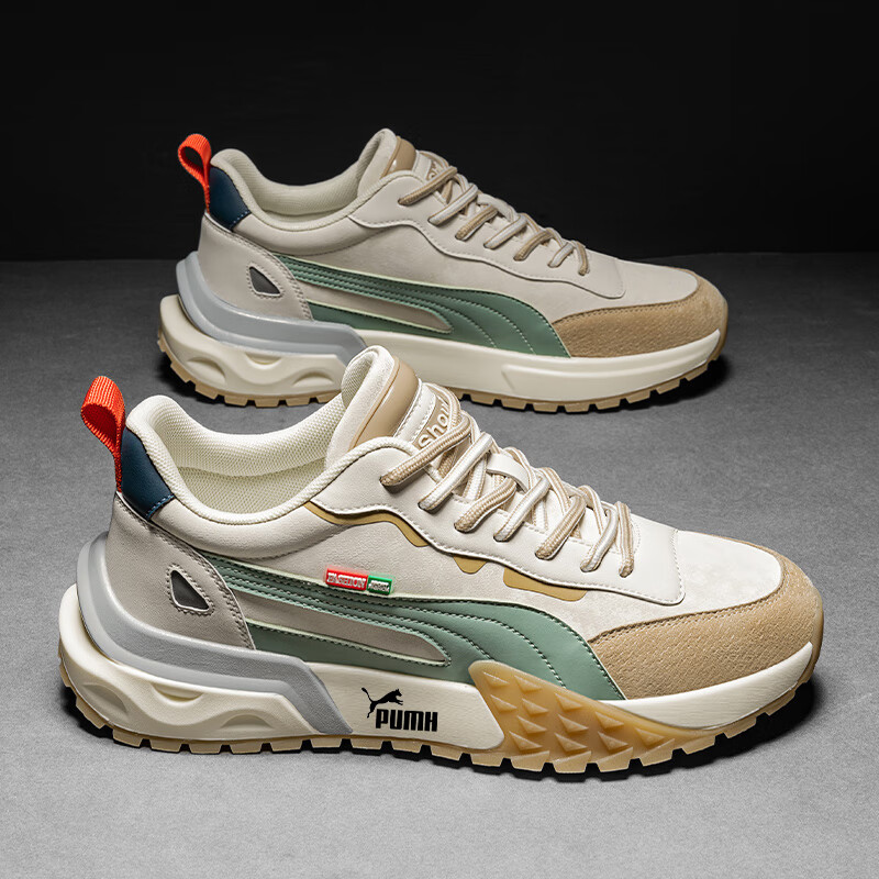 轻奢男鞋秋冬季新款百搭运动鞋男软底增高休闲鞋子男士老爹鞋 米杏色 41