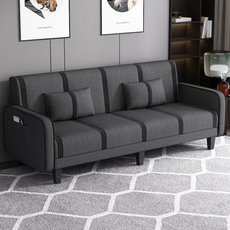 沙发小户型可折叠两用多功能客厅布艺现代简约科技布房沙发床 深灰色