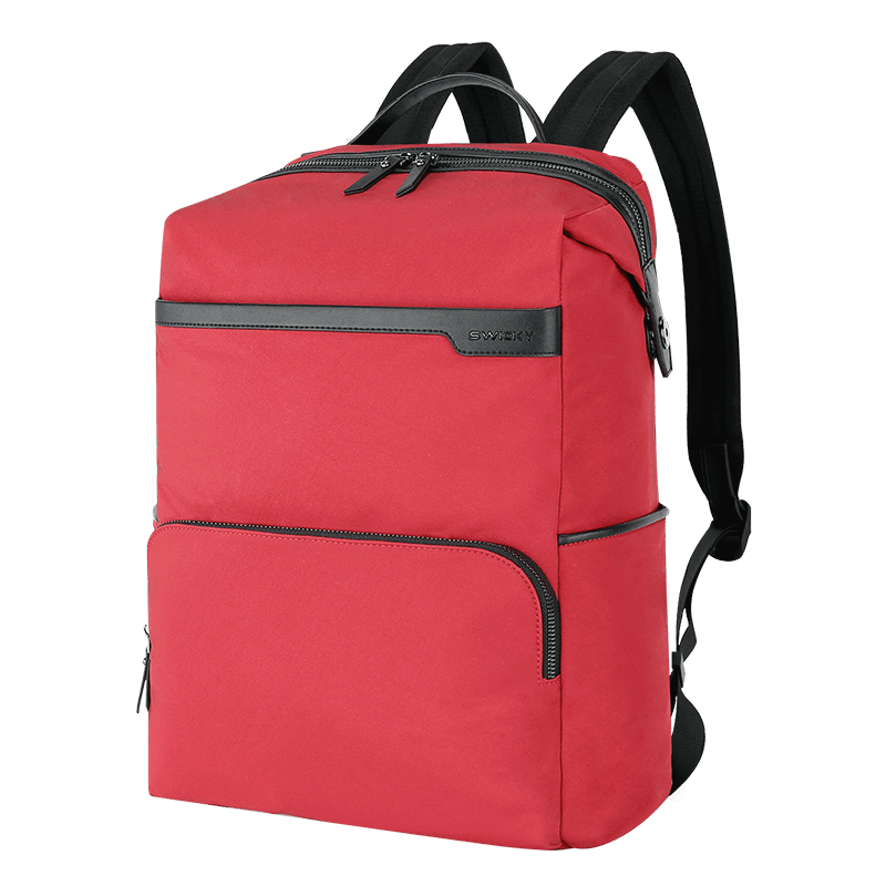瑞士SWICKY瑞驰双肩包男女士电脑包15.6英寸商务笔记本包休闲大容量背包防泼水书包手提包旅行包 红色