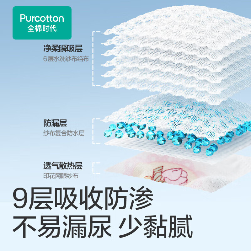 全棉时代训练裤婴儿如厕隔尿裤可洗防水尿裤2条装 花园+轻语粉 90