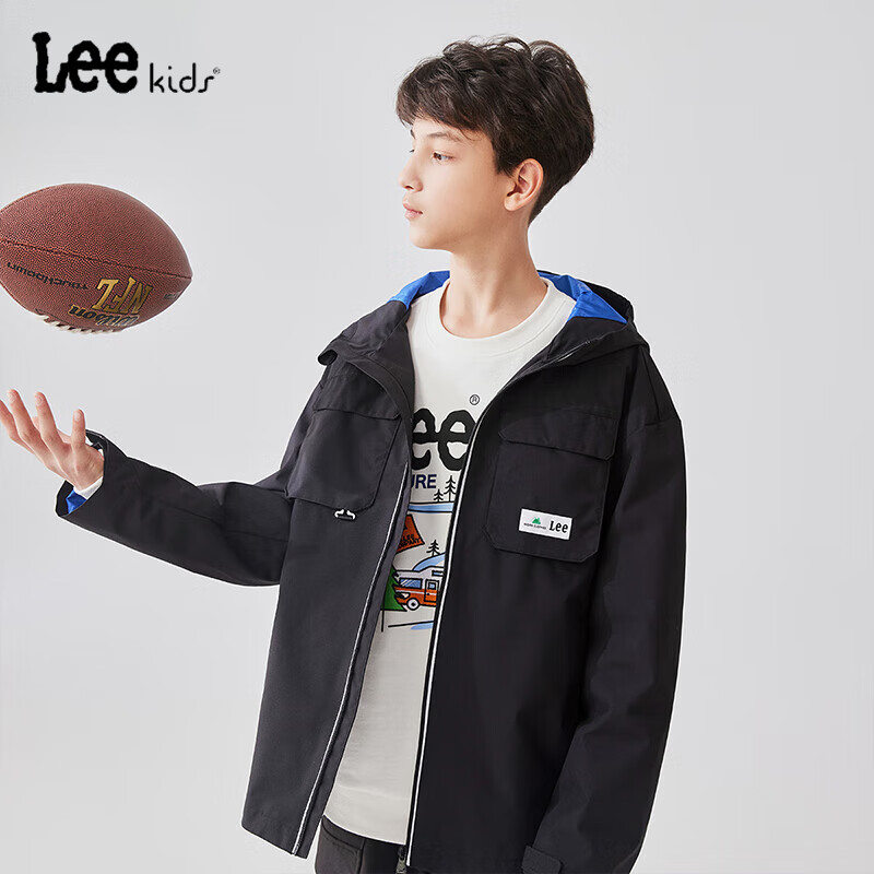 Lee儿童冲锋衣2025秋季男女童休闲简约百搭中大童儿童三防冲锋衣外套 黑色 110 cm