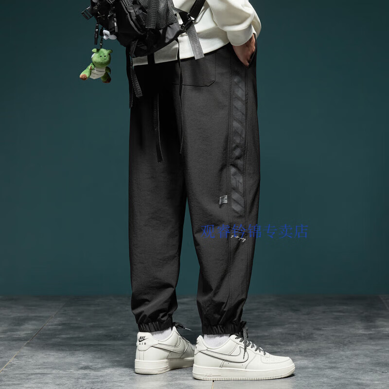 男宽松加肥加大码300斤8男裤束脚潮牌运动裤潮胖子 黑色 l 100-120斤