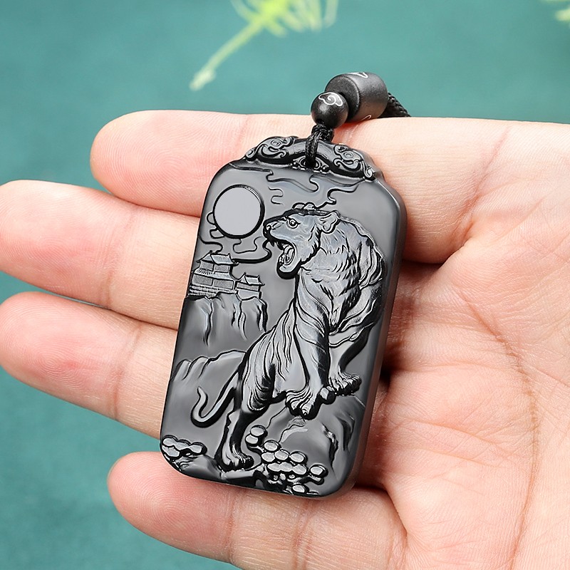 涵怡和田玉上山虎吊坠墨玉虎吊坠玉石挂件项链生肖虎玉牌玉佩