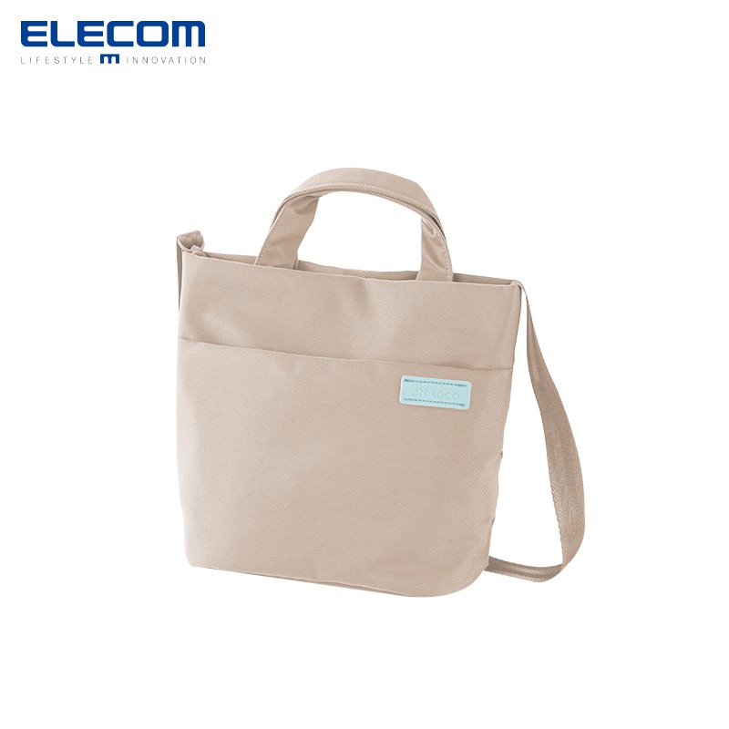 宜丽客（ELECOM）手提包单肩斜挎包菜篮子大容量通勤包便携收纳包女士防水小包 浅米色