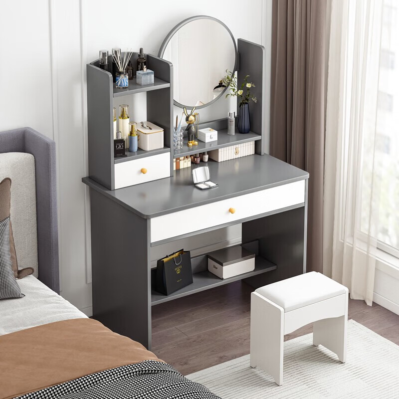 众淘梳妆台卧室化妆台网红化妆柜化妆桌一体带妆镜 【一抽一柜 凳子】