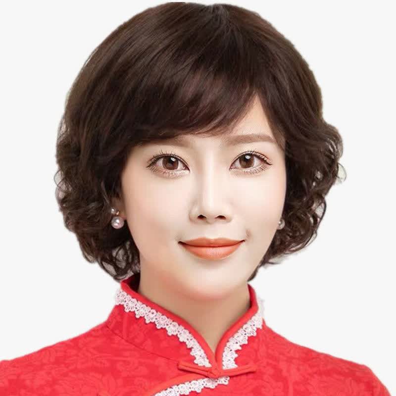 杜维斯特假发女短发卷发真发圆脸逼真时尚全头套中年人中老年自然整顶假发 深棕色+发网属于什么档次？