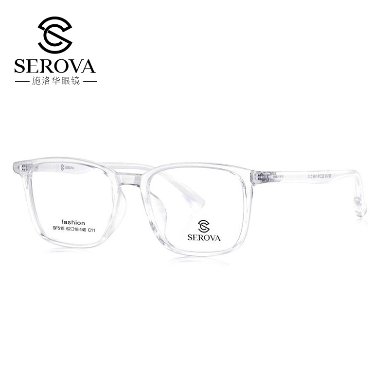 施洛华新款防蓝光眼镜男黑色大框透明可配近视眼镜防辐射平光镜镜架女方框SF515 C11冰川透 镜框