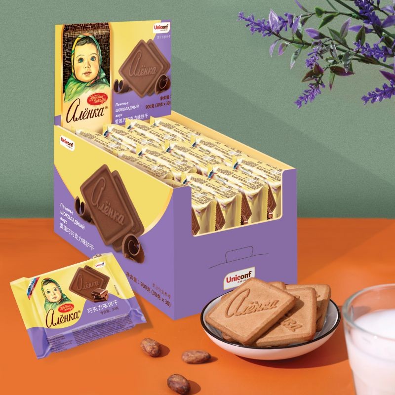 爱莲巧俄罗斯进口饼干牛奶巧克力草莓味900克 巧克力味 （30g*30包）整盒