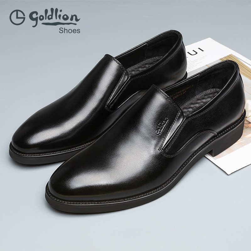 金利来(Goldlion)男鞋2026款男士欧版轻底商务正装鞋皮鞋男系带软皮休闲鞋婚鞋圆头 黑色套脚 39