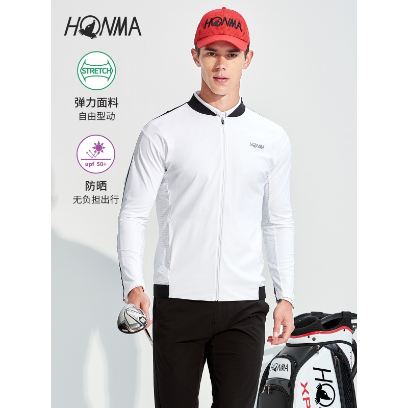 honma新款运动高尔夫服饰男子夹克冲孔面料撞色弹力运动户外外套 黑色