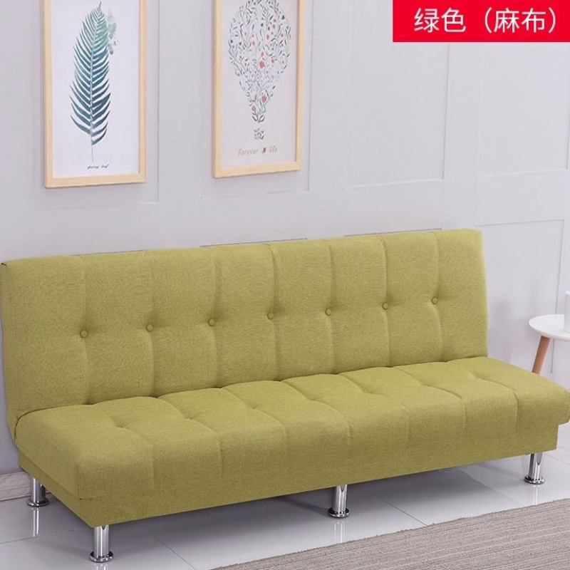 沙发床可折叠客厅简易小户型双人三人两用卧室布艺迷你懒人小沙发 绿色(麻布) 新款1.5米【带两抱枕】实木腿