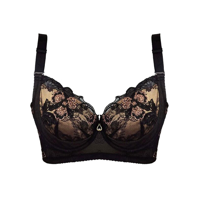 中脉优品美体内衣薄款聚拢塑型防下垂收副乳调整型文胸 黑色文胸 75d=