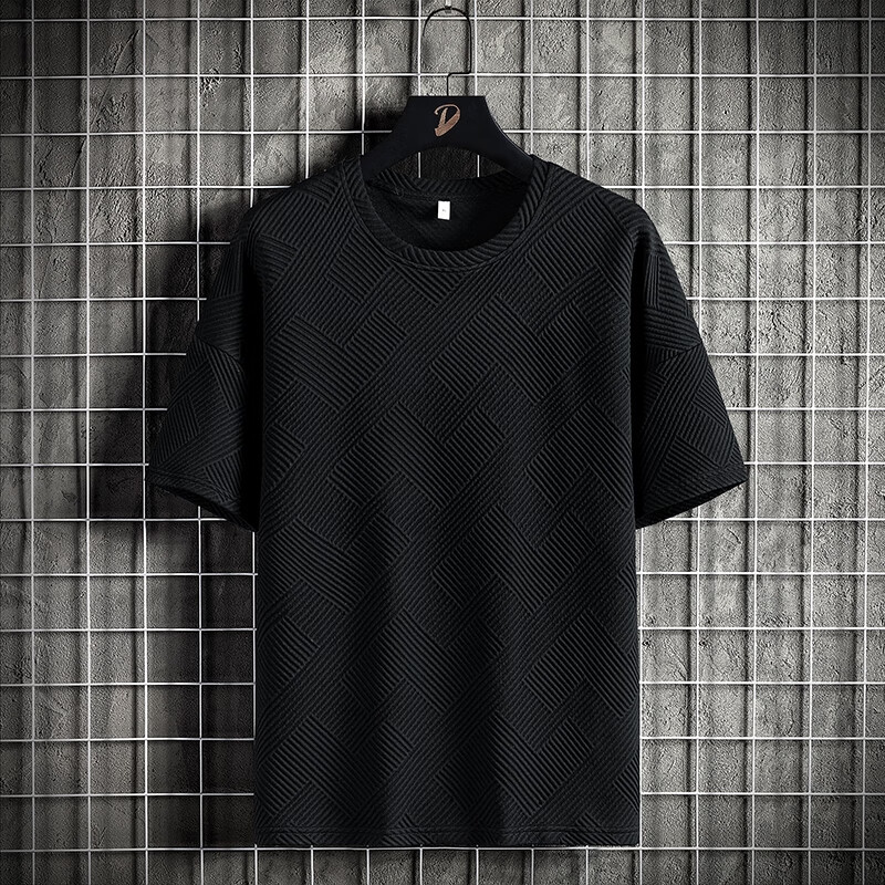 de路途大码男装短袖加肥加大码夏季半袖圆领宽松长袖t恤mrde 黑色 m