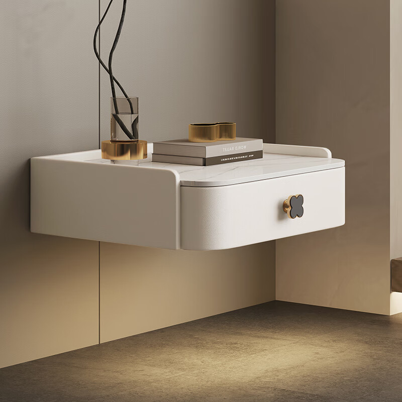 优依福悬浮床头柜岩板台面悬空浮床头柜现代简约意式极简轻奢实木岩板