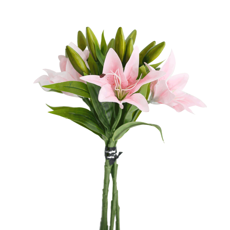 愛已裝糖多頭百合仿真花束保濕手感塑料花假花客廳擺件仿真植物 3支粉色