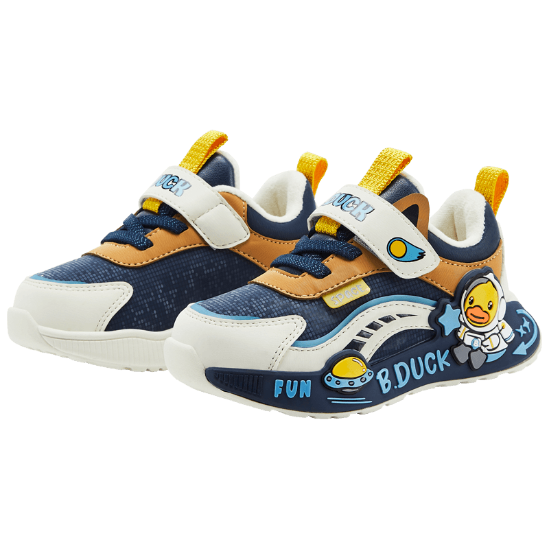 B.Duck小黄鸭童鞋男童运动鞋二棉鞋冬季新款儿童棉鞋女童宝宝跑步鞋 蓝米 22 码 适合脚长13.0-13.5cm