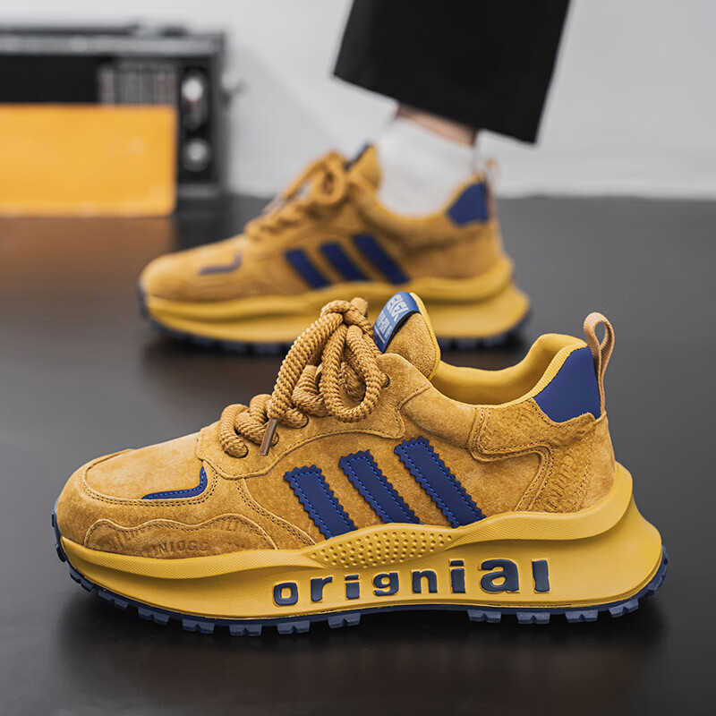 罗宾赐轻奢男鞋夏季新款老爹鞋男休闲鞋厚底增高鞋子男2026软底运动鞋 驼色 【高端男鞋】 39