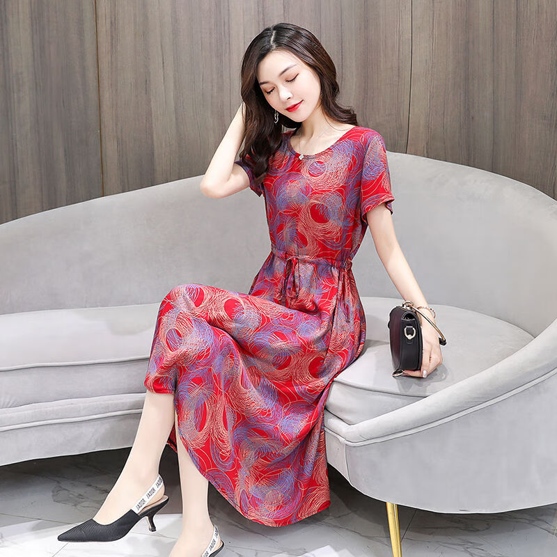 野海棠连衣裙女2023夏季新款宽松休闲百搭中年显瘦中长裙子 1号色 xl