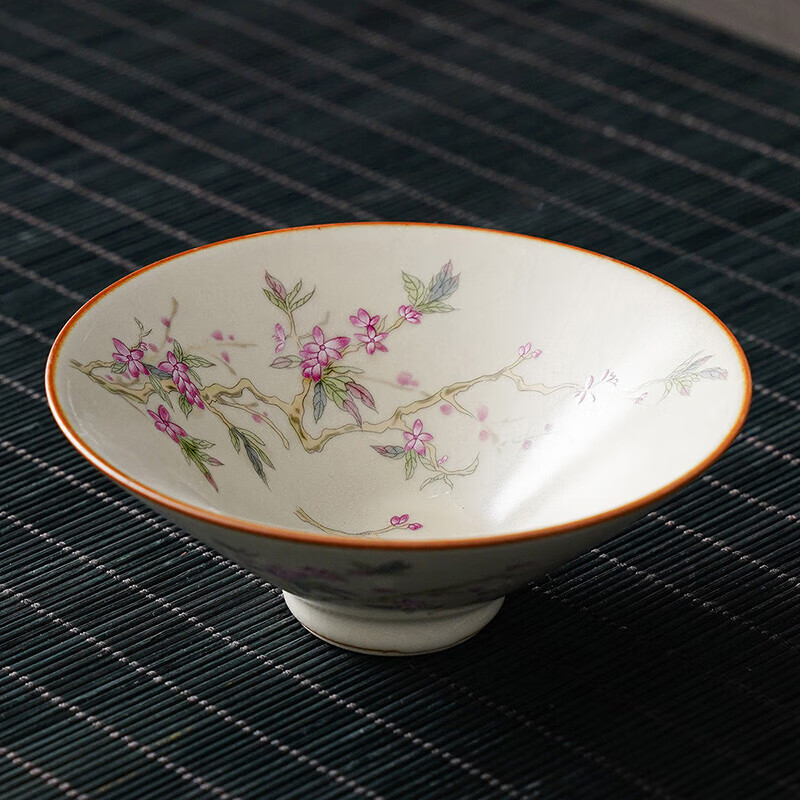 祥業(yè)紫藤花米黃汝窯茶杯陶瓷品茗杯家用茶盞小號(hào)個(gè)人單杯功夫茶碗 汝窯桃枝秾粉斗笠杯 200mL以下