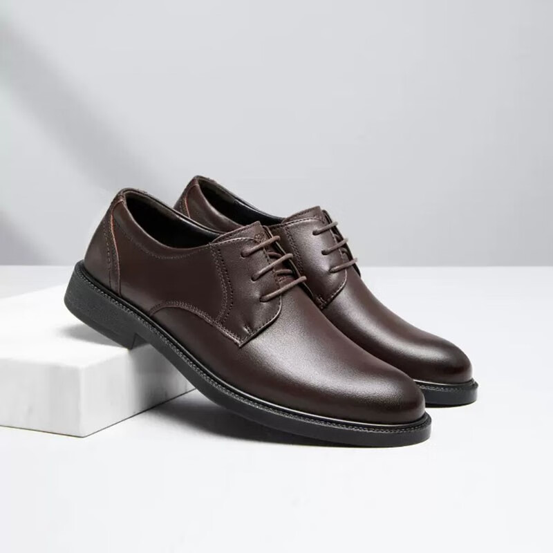 骆驼男鞋春季新款正装皮鞋男士真皮商务英伦内增高休闲正装皮鞋 GE12226983,棕色 41 (265mm)