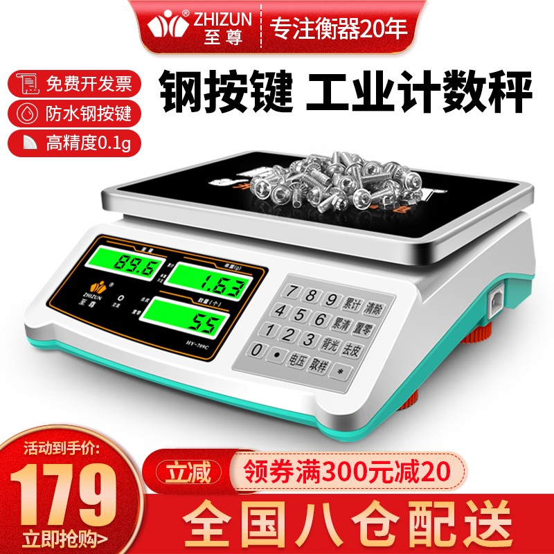 至尊高精度0.1g电子秤商用工业计数秤30kg精准天平仓库车间精密充电克称度称重计重秤台秤小型记数 【防水钢按键】30kg/1g（计数专用+礼包）双盘