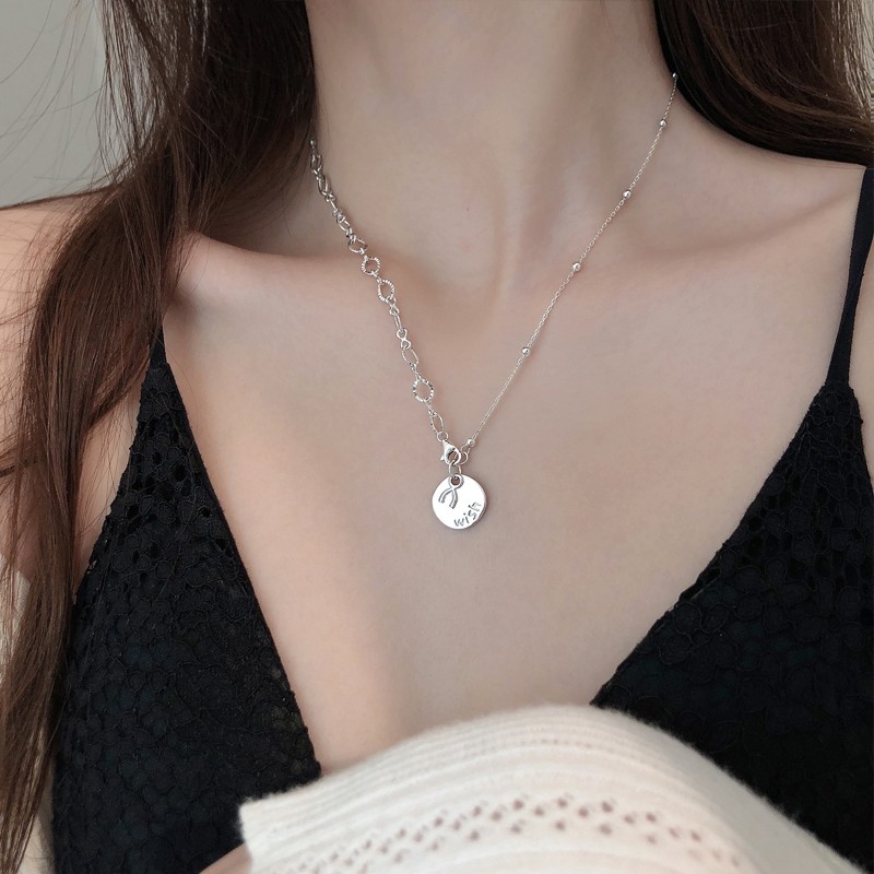 长款毛衣链小众设计感ins卫衣链银首饰品送女友生日礼物 许愿骨牌项链