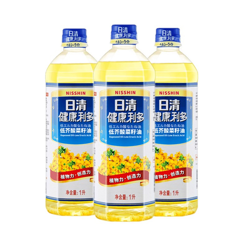 日清食用油/植物油/芥花籽油/非转基因清淡少油烟 低芥酸菜籽油1l*3瓶