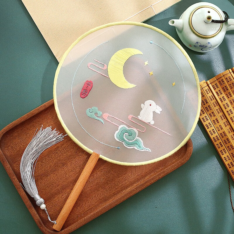 叕二叕 刺绣diy手工自绣团扇制作礼物初学者材料包古风苏绣 仙宫玉兔