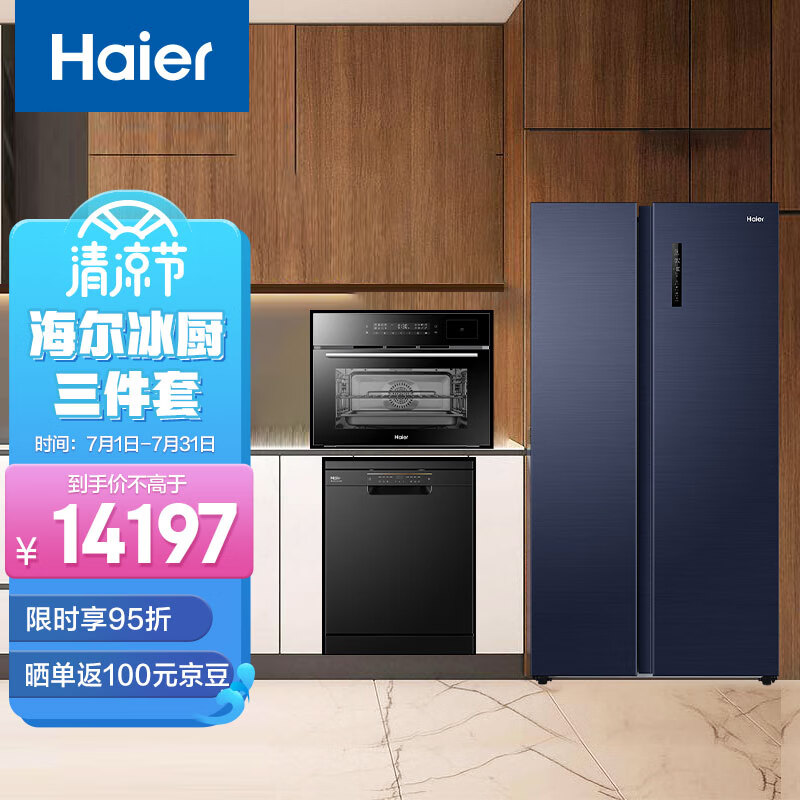 【家居家电】海尔冰厨套装 海尔600升冰箱BCD-600WGHSS19B8U1+海尔蒸烤一体机 +海尔嵌入式洗碗机（附件仅展示）