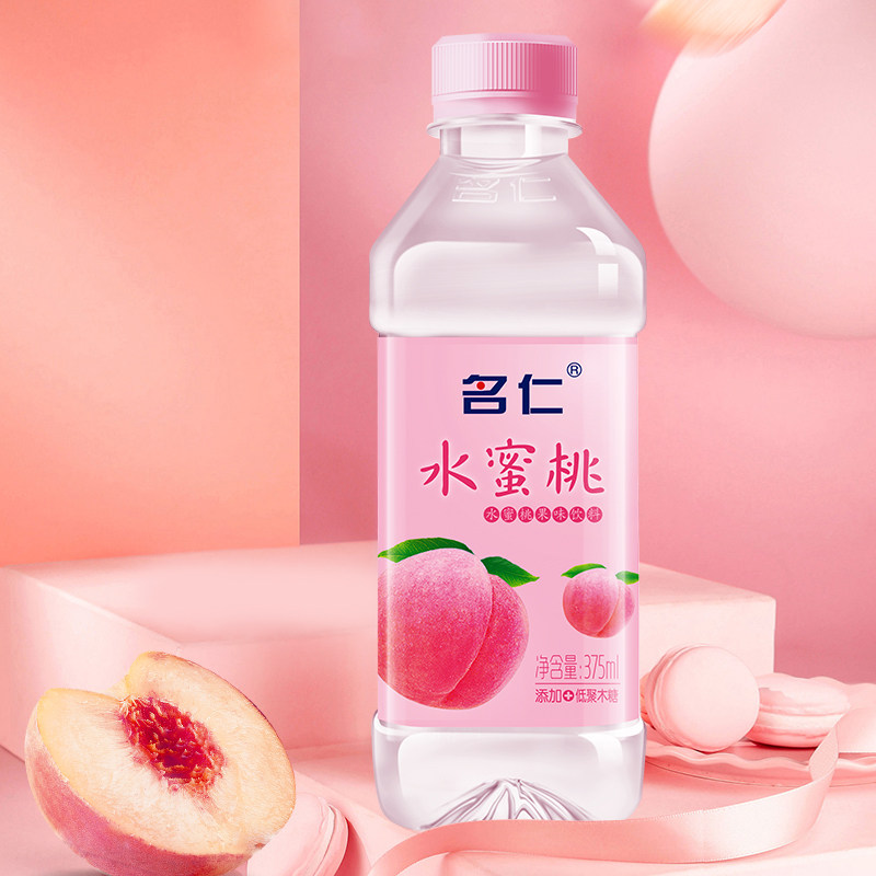名仁 水蜜桃味 苏打水饮料 无糖无汽弱碱性水 375ml*6瓶