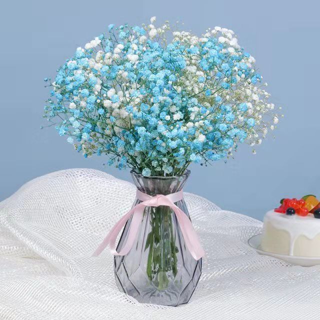 蓝 白满天星 一束花含【塑料花瓶】