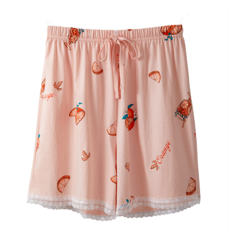 三枪家居裤春夏季全棉睡裤女士甜美风小个子可外穿薄款纯棉宽松版短裤 浅橘橙子 L (165/90)