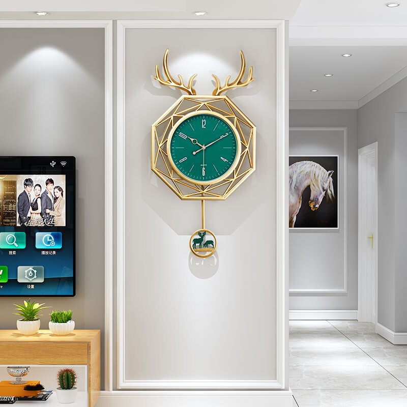派卡龙钟表挂钟客厅创意家用现代北欧挂墙时尚装饰个性时钟简约石英钟 金色34*67(表盘24)CM