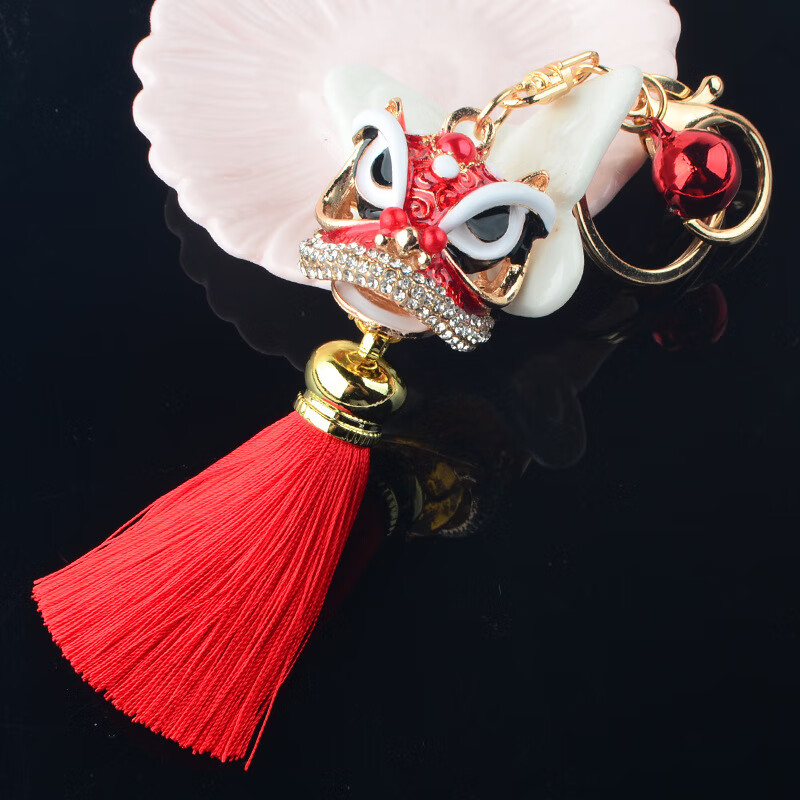 澳颜莱醒狮狮头传统狮挂件 镶钻舞龙钥匙扣卡通醒狮汽车挂件钥匙链