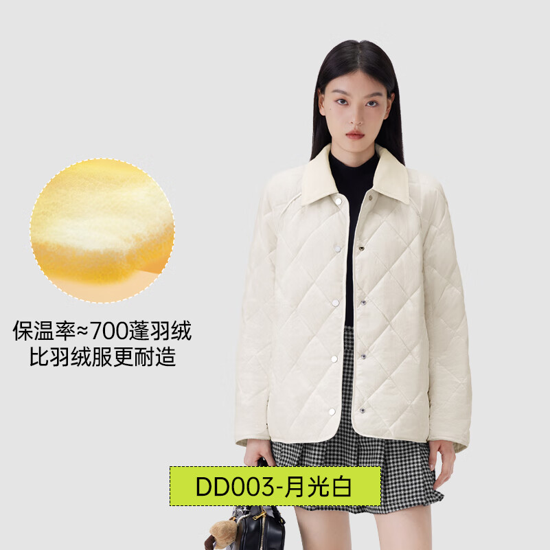 半练热绒服轻量秋冬季外套女夹棉保暖似羽绒防风防水可机洗棉服 【机洗防钻绒】翻领-长款 月光白 S