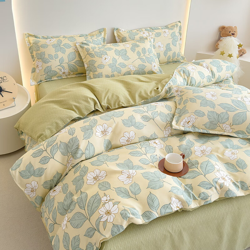 多兰诗(Duolanshi)春秋磨毛四件套 斜纹印花卡通套件被套床单宿舍四季床上四件套 流连幽香 2.0米 床单款 /被套200*230 四件套