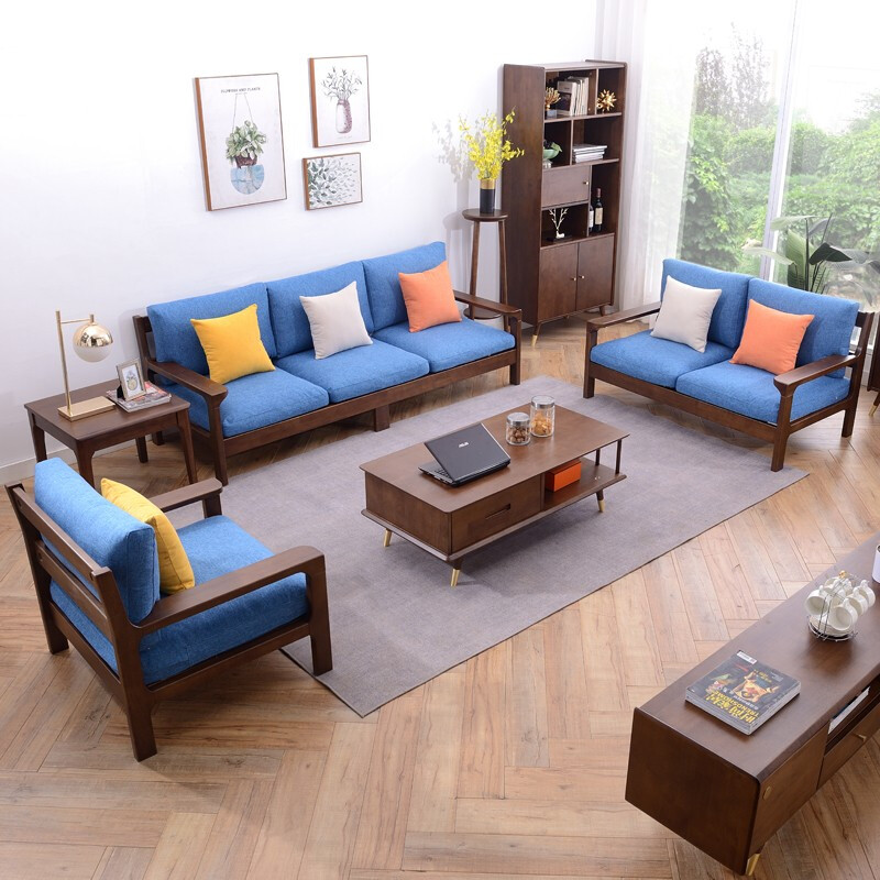 唐弓 北欧全实木沙发组合客厅简约小户型单人位两人位三人位组合布艺木沙发 两人位