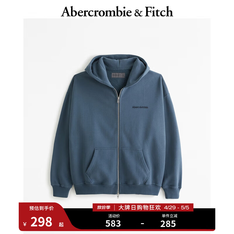 ABERCROMBIE & FITCH男装 24春夏新款百搭时尚Logo 款全拉链帽衫 KI122-4251 蓝色 XS