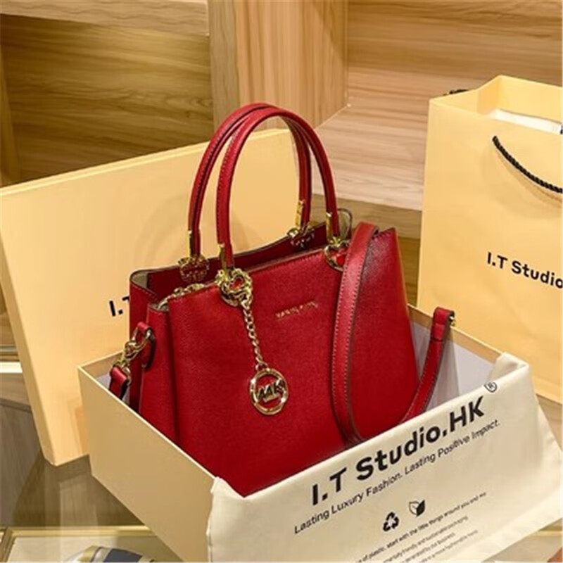 magic king mk包包女款真皮手提托特包女2023新款高级感红色新娘包