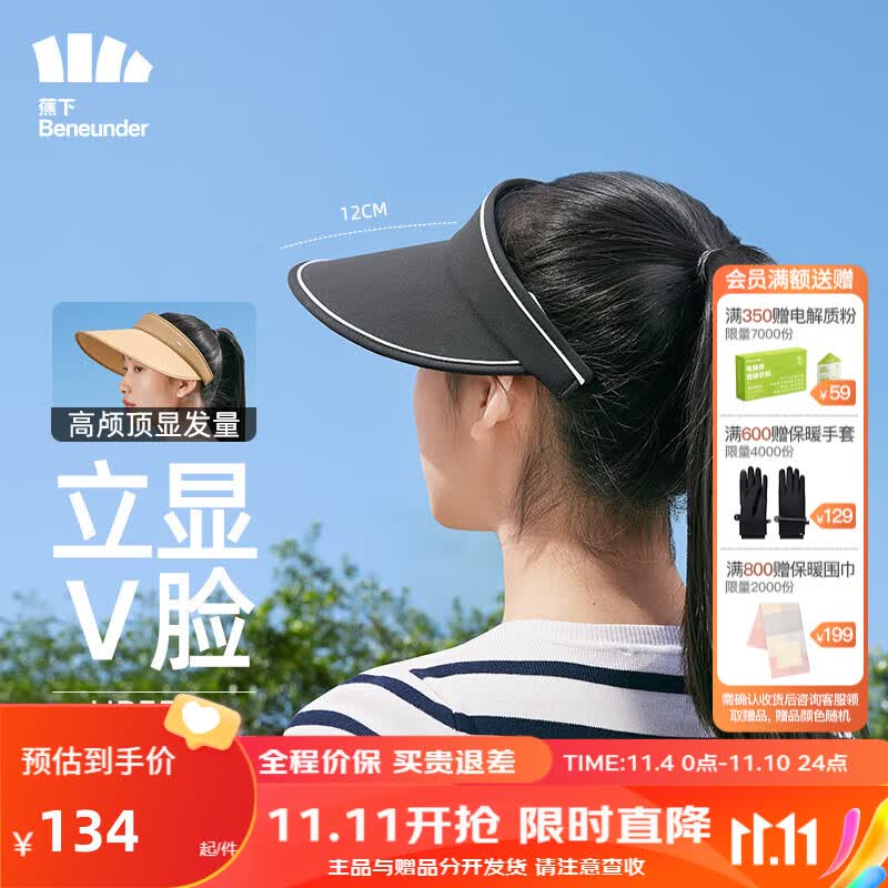 蕉下（beneunder）空顶帽防晒帽遮阳帽女太阳帽子遮脸防紫外线短檐漫暮黑UR530怎么样,好用不?