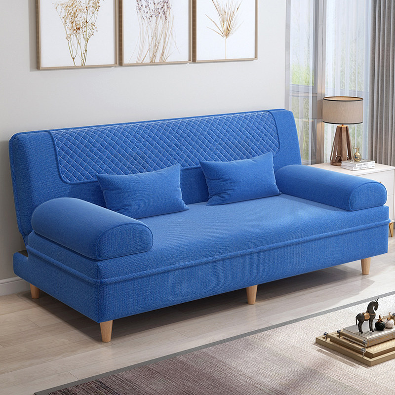 临山 沙发床两用简易可折叠多功能床现代简约小户型客厅小沙发布艺沙发 麻布-蓝色款 (可拆洗)1.2米长2扶手2腰枕