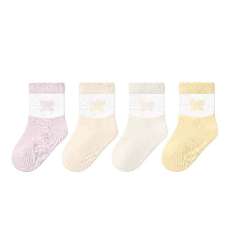 尼多熊女寶寶襪子夏季薄款棉襪嬰兒冰絲襪玻璃絲襪兒童水晶襪 S4041冰絲襪 4雙 6-12月 (適合腳長9-11cm)