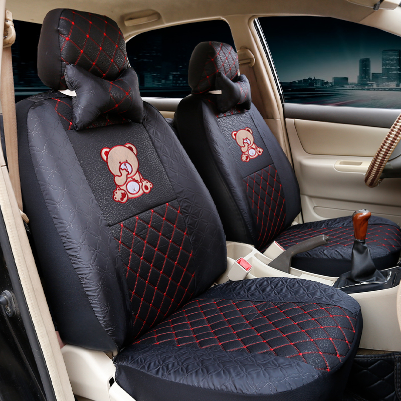 夏利威姿汽车座套全包围座套四季通用亚麻可爱卡通汽车座椅套座垫套