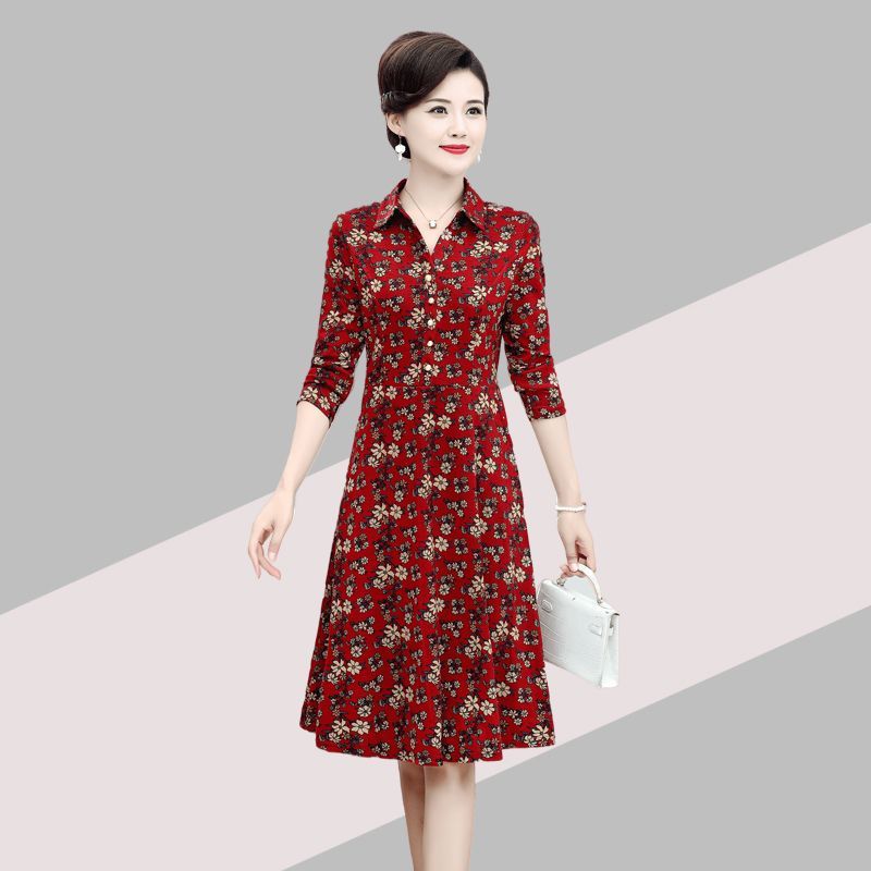 筝遥30-40-50岁阔太太穿的连衣裙连衣裙长袖中年妈妈装春秋新款中老年