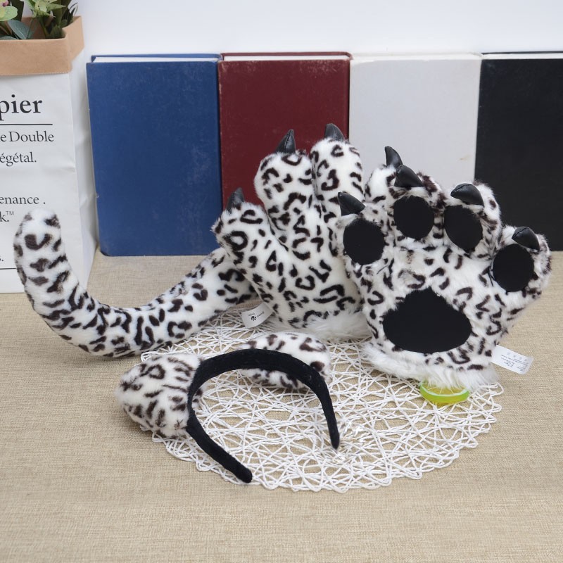 恐龙玩偶儿童礼物舞台表演道具毛绒玩具 白豹套装(发箍 尾巴 对爪)