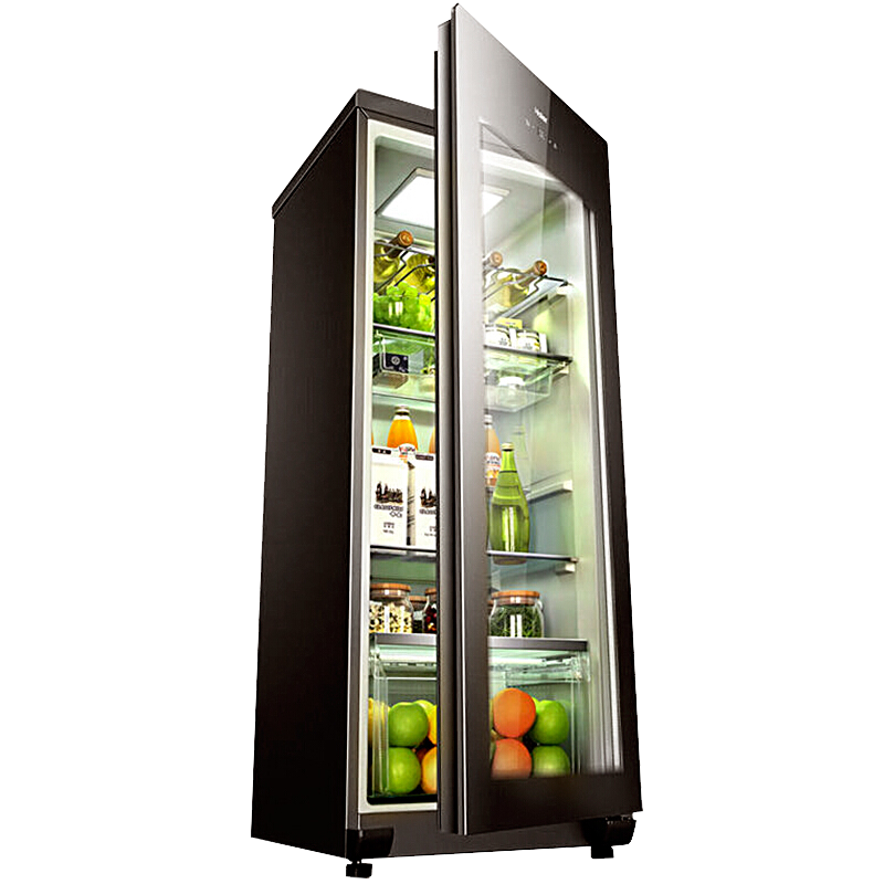 海尔冰吧家用饮料水果茶叶冷藏柜保鲜柜红酒柜透明玻璃门办公室单门冰箱 168升 单冷藏 LC-168H