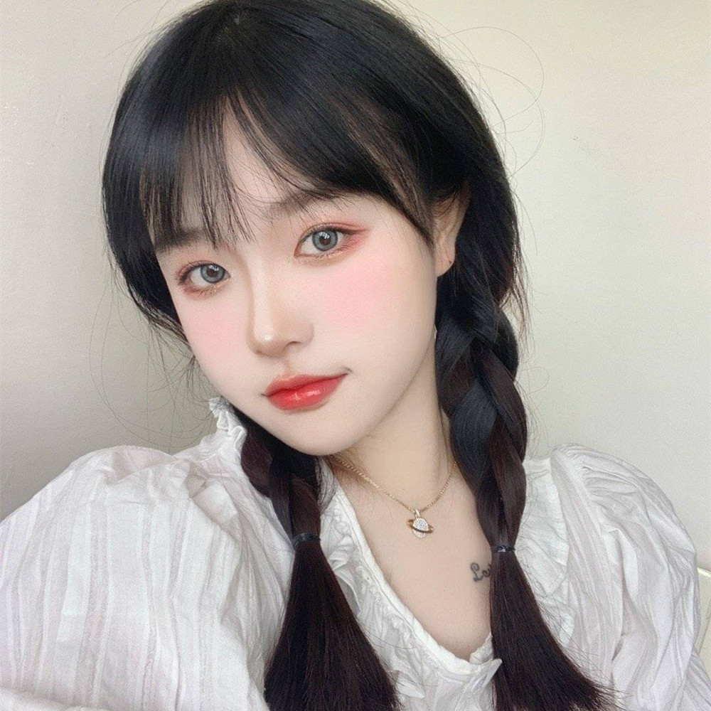 假发女长发麻花辫子可爱双马尾漫画刘海网红长直发自然全头套 自然黑